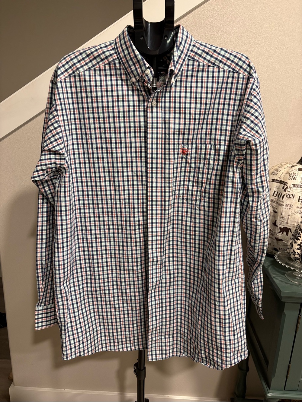 Ariat Pro Series Plaid Dress Shirt in Navy, Light Blue & Red